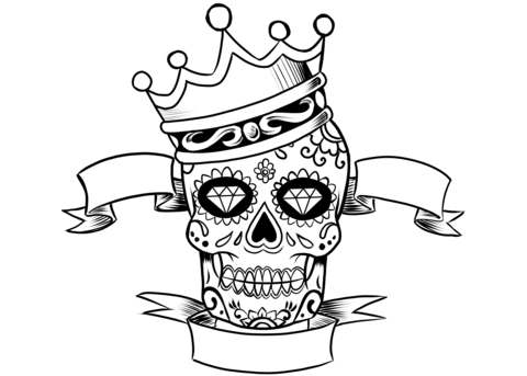 Sugar Skull With Crown Coloring Page